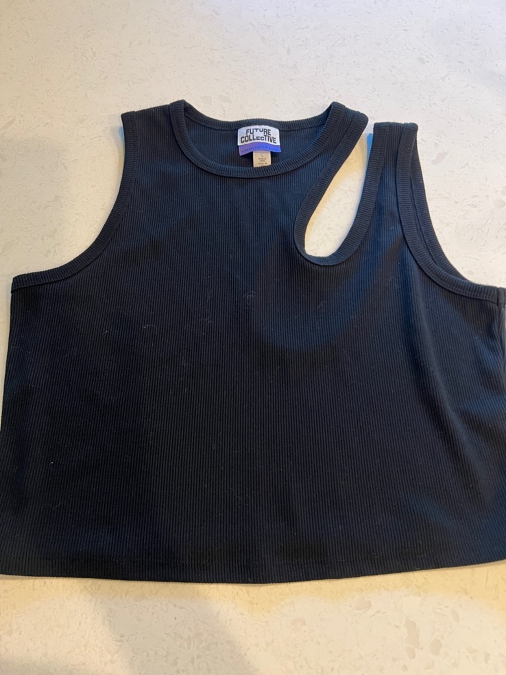 Future Collective Black Asymmetric Ribbed Tank Top